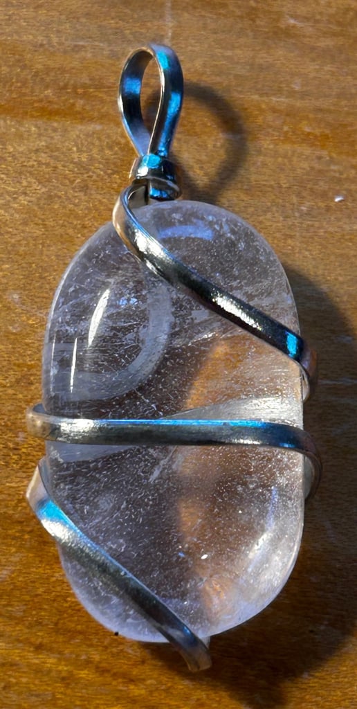 image for Clear Quartz metal wire wrapped Pendant Charm with Black Cord Necklace