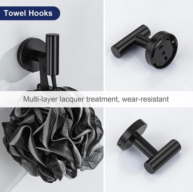 Bathroom Accessory Set, Stainless Steel- Black 5 Piece Set