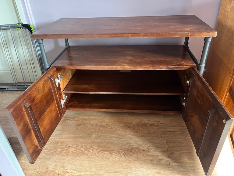 West Elm industrial pipe and wood TV media unit 