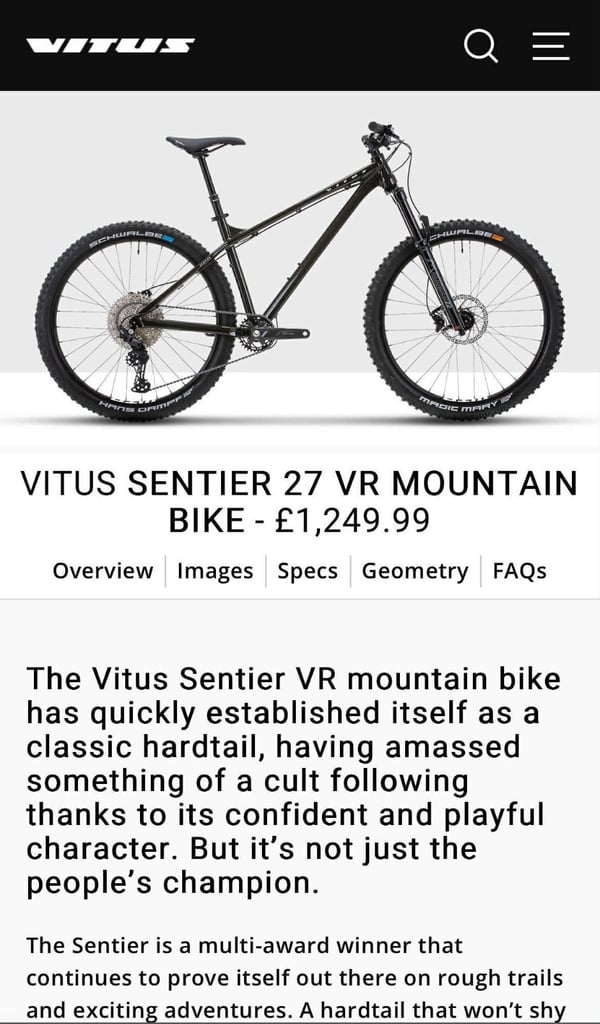 vitus sentier 27 vr mountain bike