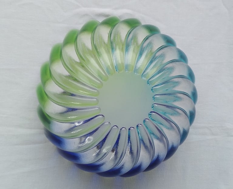Glass Bowl, Blue Green Aqua, Decorative & Useful for Nibbles, Table Decor, Used-Like New