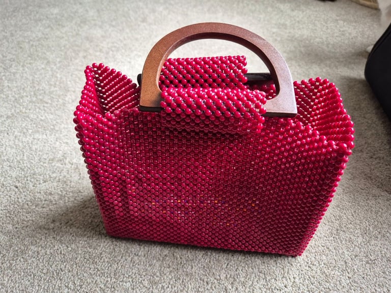 Brand New Red Acrylic Bead handbag and purse, handmade in Ghana