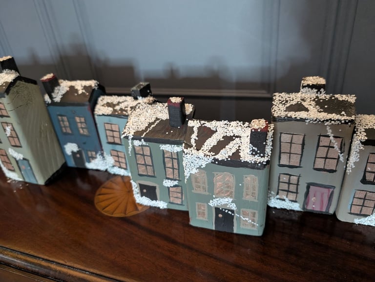 Folk art hand painted winter houses. Three for £10