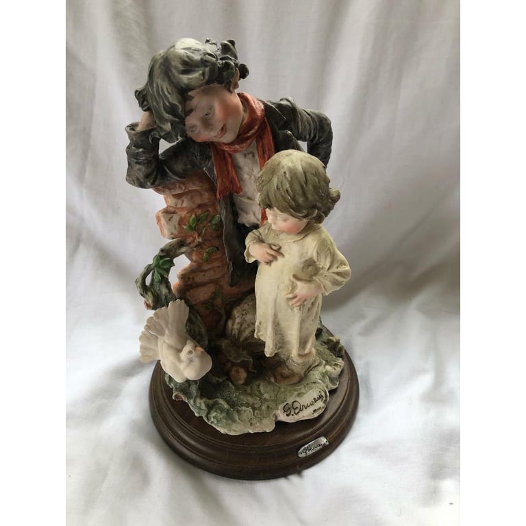 image for Capodimonte ceramic figurine of beggarboy/child/dove by Guiseppe Armani