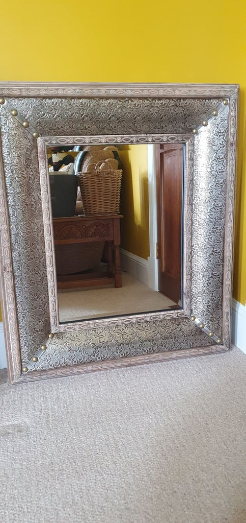 REDUCED £85.00 Large wood boxed medieval/arts and crafts style mirror
