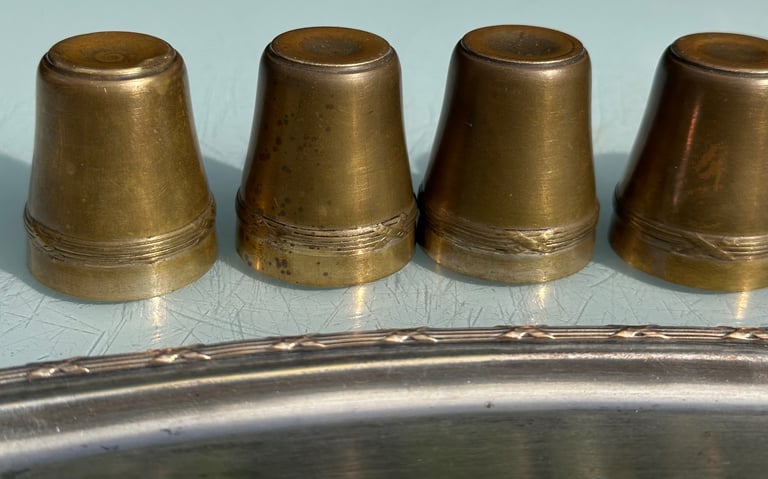 ANTIQUE FRENCH HUNTING SHOT CUP SET OF SIX STIRRUP CUPS & TRAY - 1900s - WILL POST!