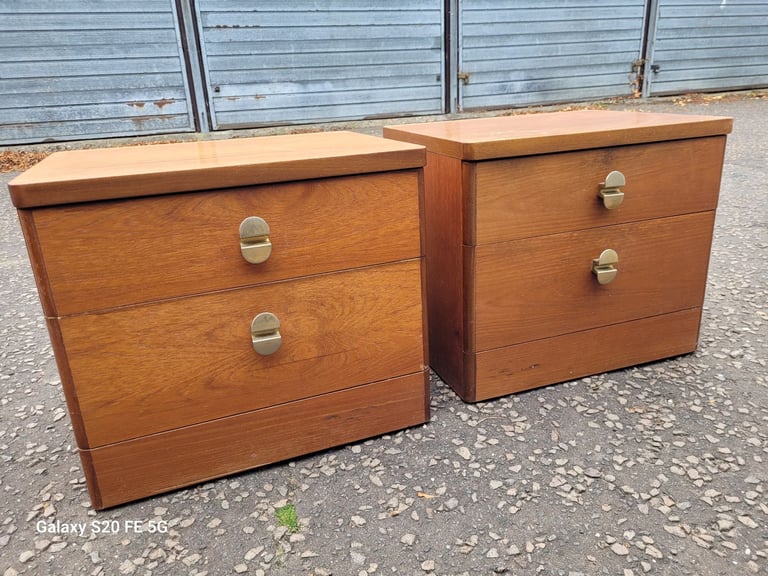 Matching pair of vintage Stag bedside drawers, delivery available 