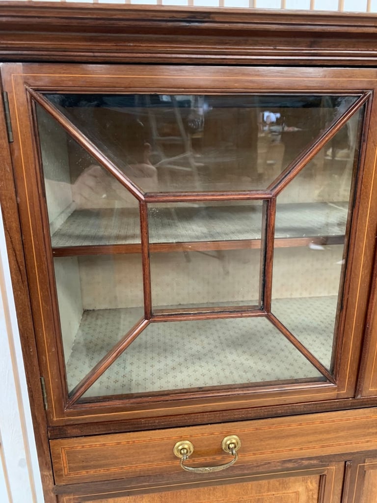 Display Cabinet with Glass Doors Raised on Square Tapering Legs Edwardian Style.