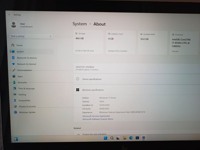 HP Envy Gaming Laptop I7 Windows 11 4GB Nvidia Graphics