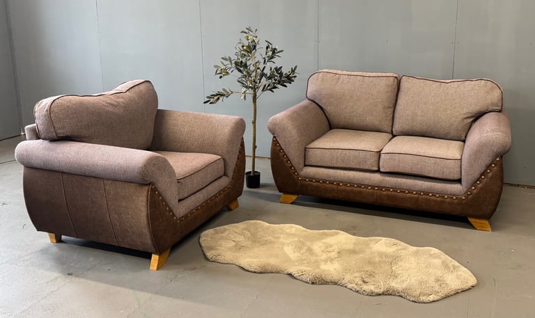 SCS Grey & Tan 2 Seater Sofa & Chair  £295 Free Local Delivery