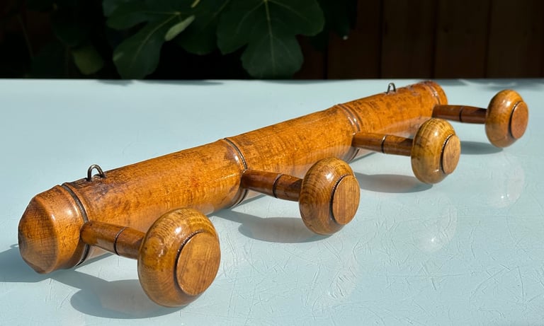 VINTAGE FRENCH FAUX BAMBOO COAT RACK, COAT HOOKS, HAT RACK, FOUR HOOK - L51.5cm - WILL POST!