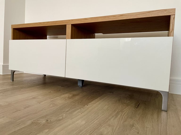 IKEA 2x Besta TV Bench/Stand/Cabinet with Drawers - Oak & White