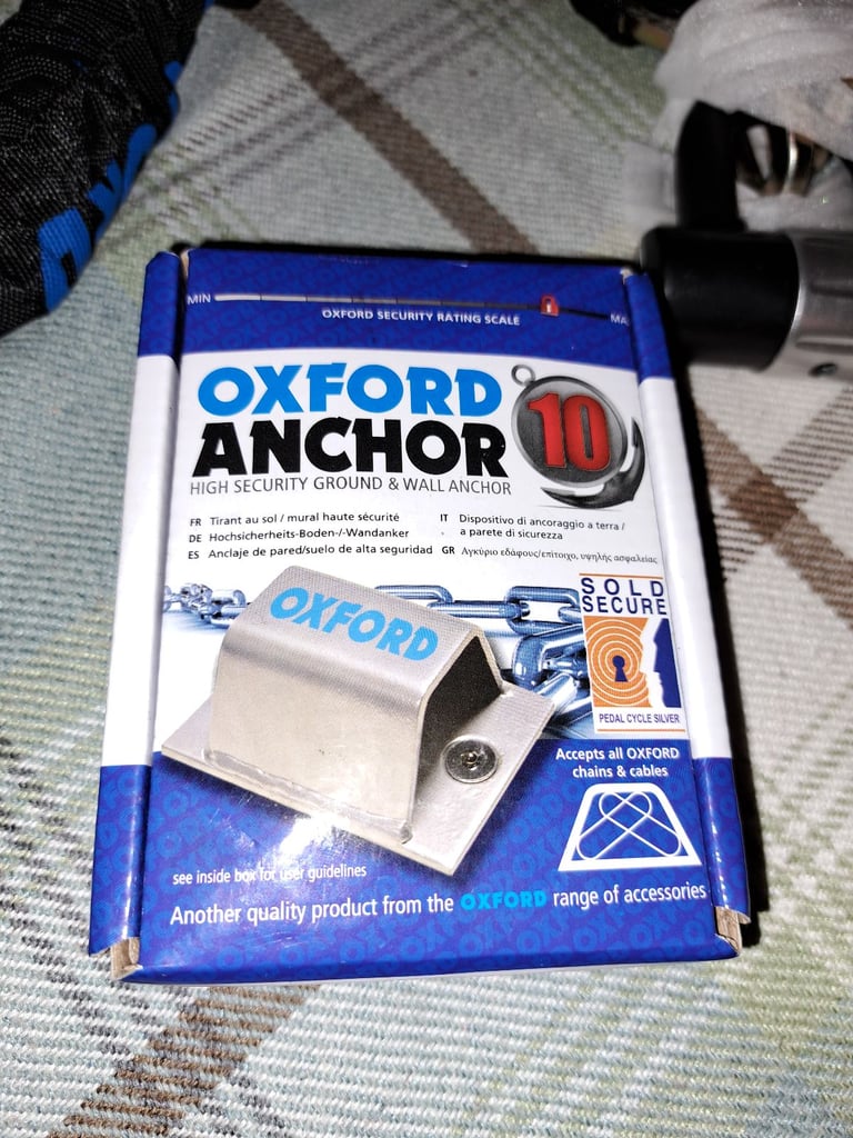 MOTORBIKE CHAIN LOCK & ANCHOR: #NEW#- £45 for Both OXFORD CHAIN 10 LOCK LK144 & OXFORD ANCHOR LK395 