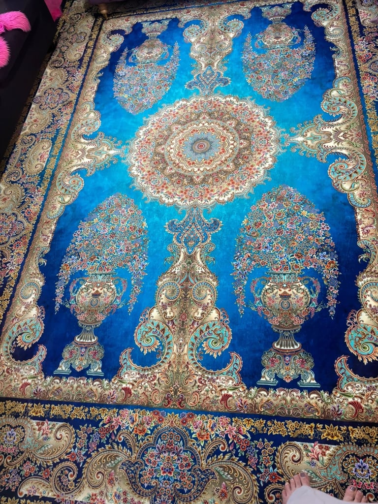 image for Two Persian carpets with silk material 