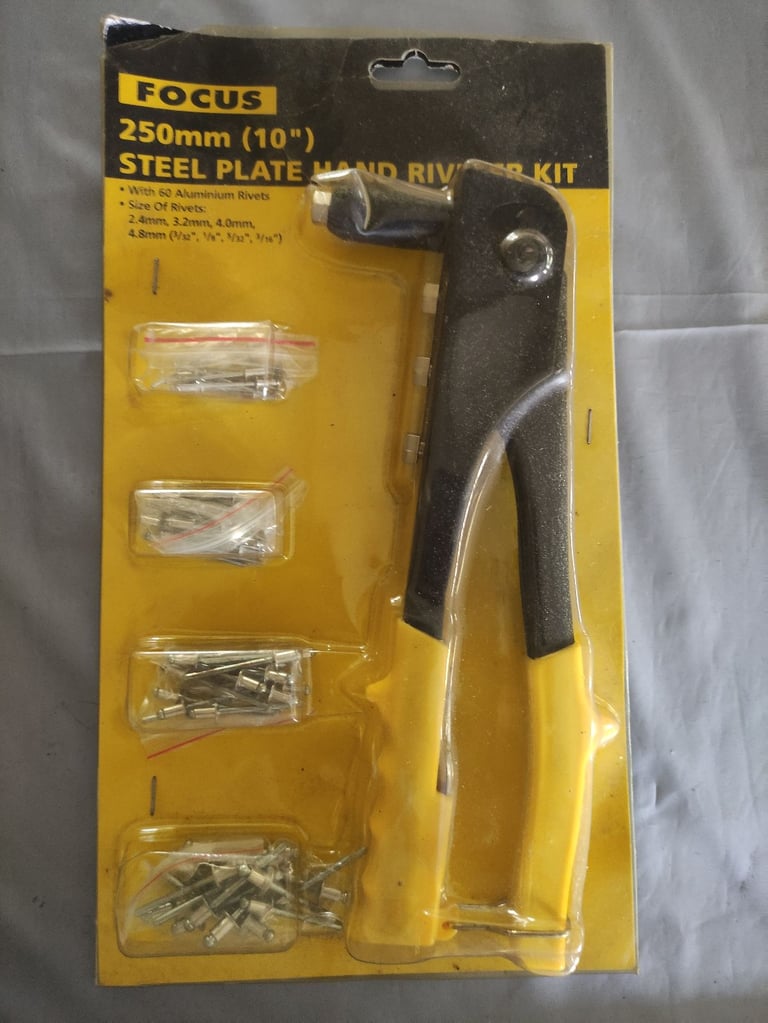 image for FOCUS 10"/250mm STEEL PLATE HAND RIVETER KIT WITH 60 ALUMINIUM RIVETS. BRAND NEW IN PACKAGING