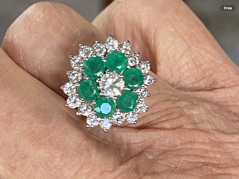 18ct White Gold Emerald & Diamond Cluster. Total carat weight 2.4carat. Size M+ coll/del only