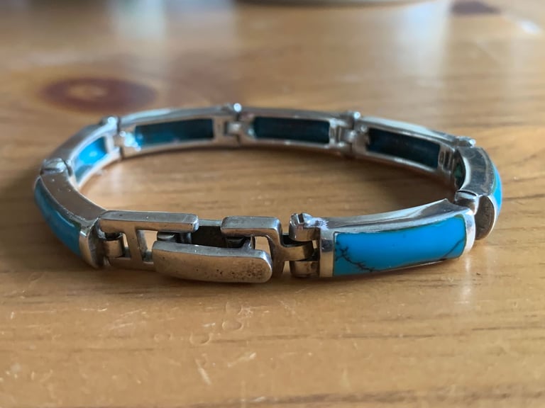 Vintage Mexican Sterling Silver Bracelet with Turquoise Inlay