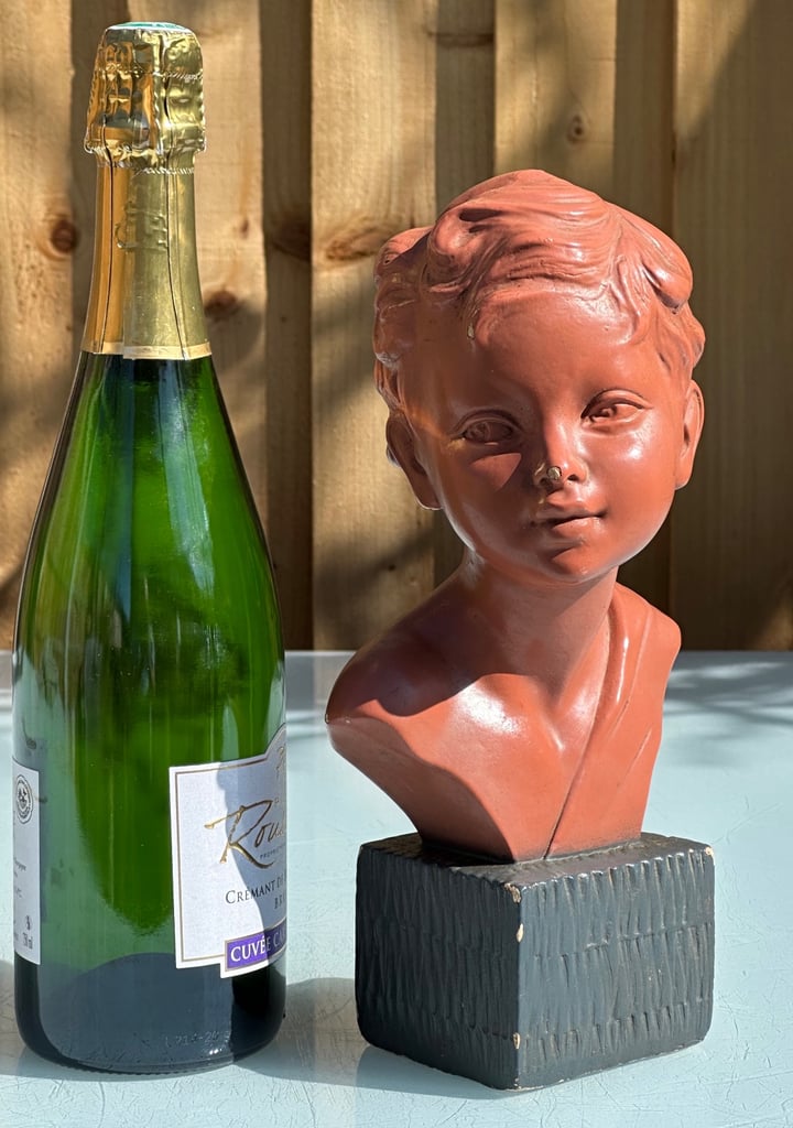 ANTIQUE FRENCH PLASTER BUST OF A YOUNG BOY, PAINTED CHALKWARE STATUE, 27cm tall - 1900s - WILL POST!