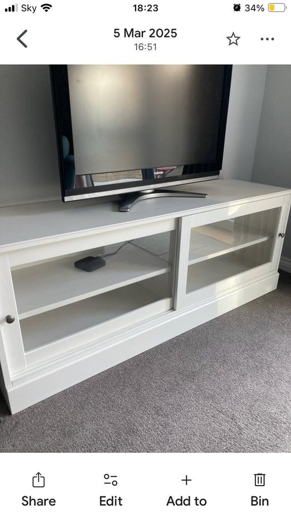 Immaculate White Wooden TV Stand - As New