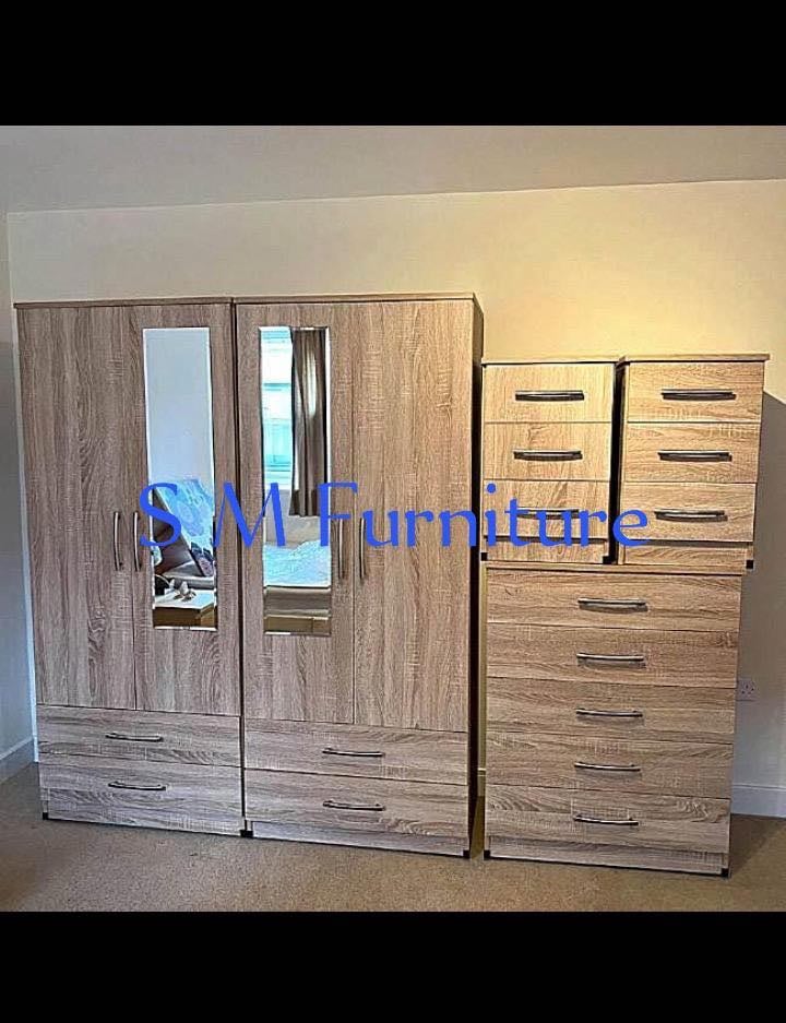 Modern Bedroom Furniture. Bedroom Suit Includes Bedside Tables, Chest of Drawers and Wardrobes