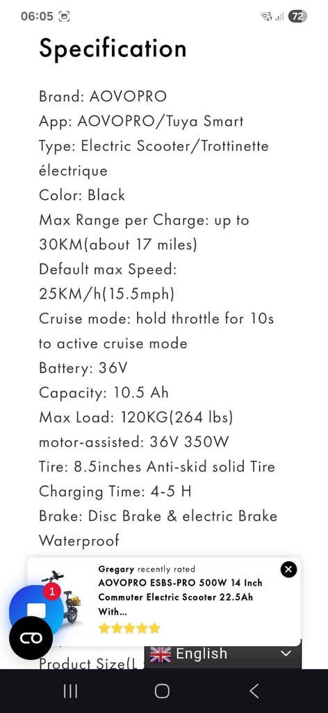 Aovo electric scooter 