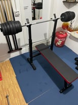 Home gym, 30kg, dumbbells, barbell, bench, rack, dip bars. free weight