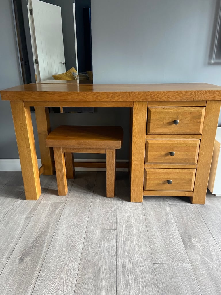 image for Solid oak desk/vanity table with stool