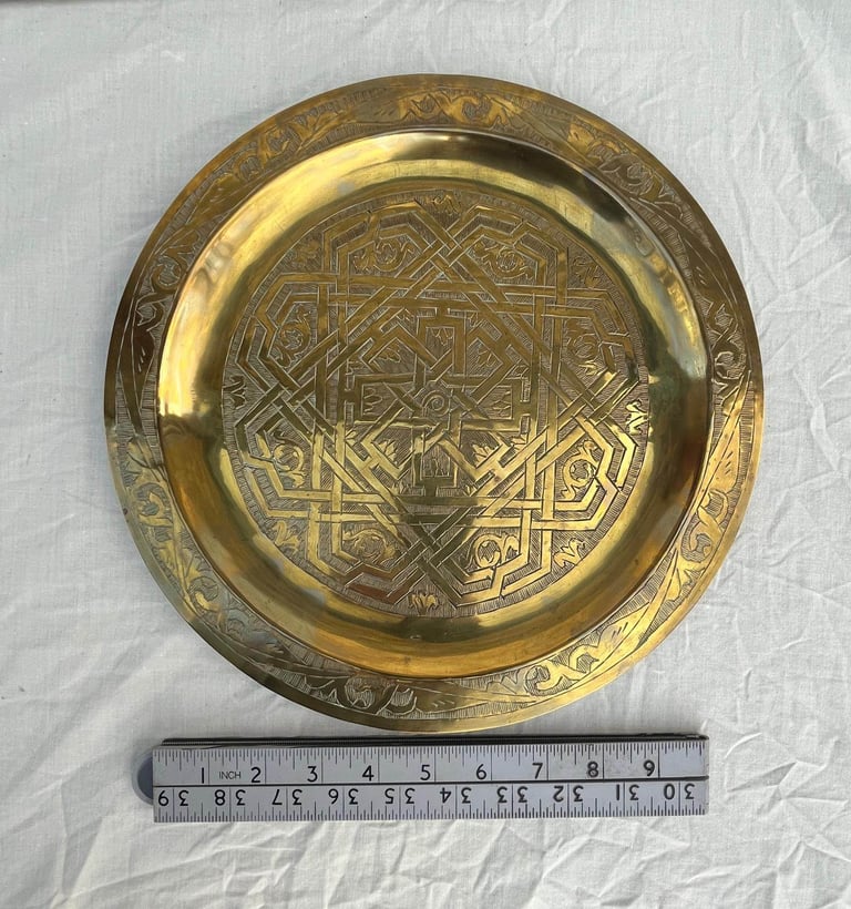 image for Vintage/Antique Moroccan brass tray, wall plate.