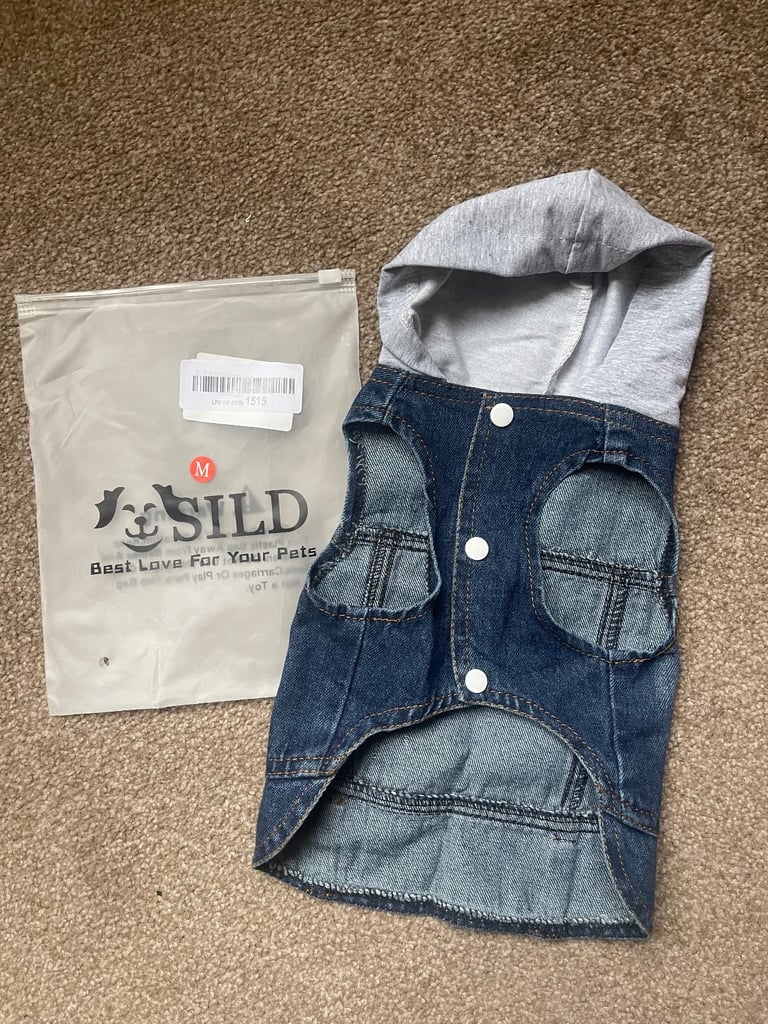 SILD Pet Clothes Dog Jeans Jacket Cool Blue Denim Coat - Size M