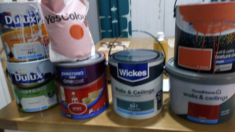 Emulsion paint red/orange /greeny blue 