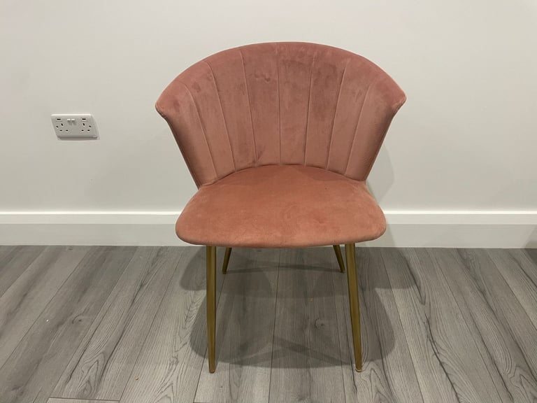 image for Pink Pleated Velvet Office Chair Gold Legs