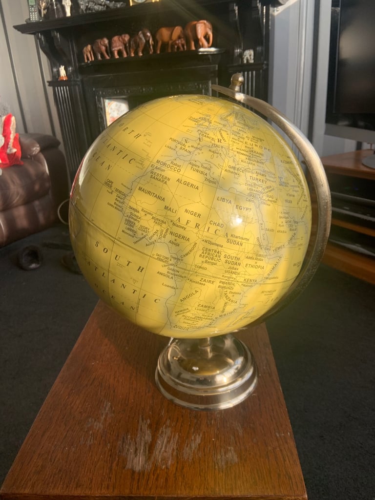 image for vintage World Globe on brass stand