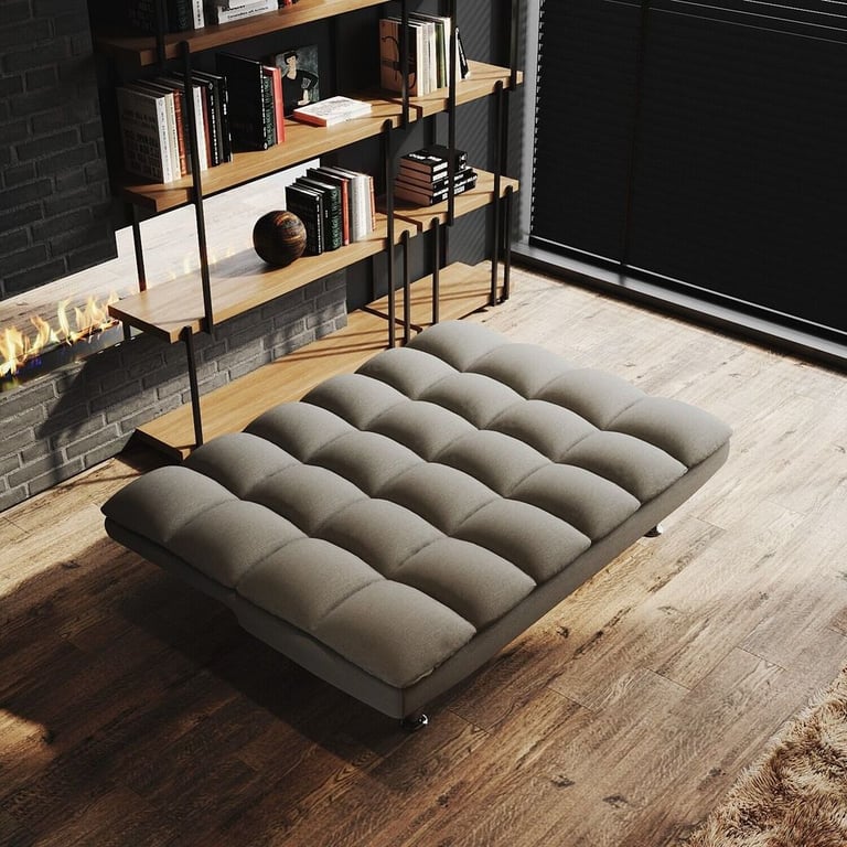 New Grey Cube Design Fabric 3 Seater Padded Sofa Bed RRP £425 Our Price £280