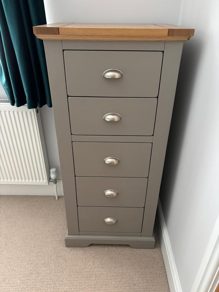 image for Oak Furniture Land tall boy chest of drawers grey/oak