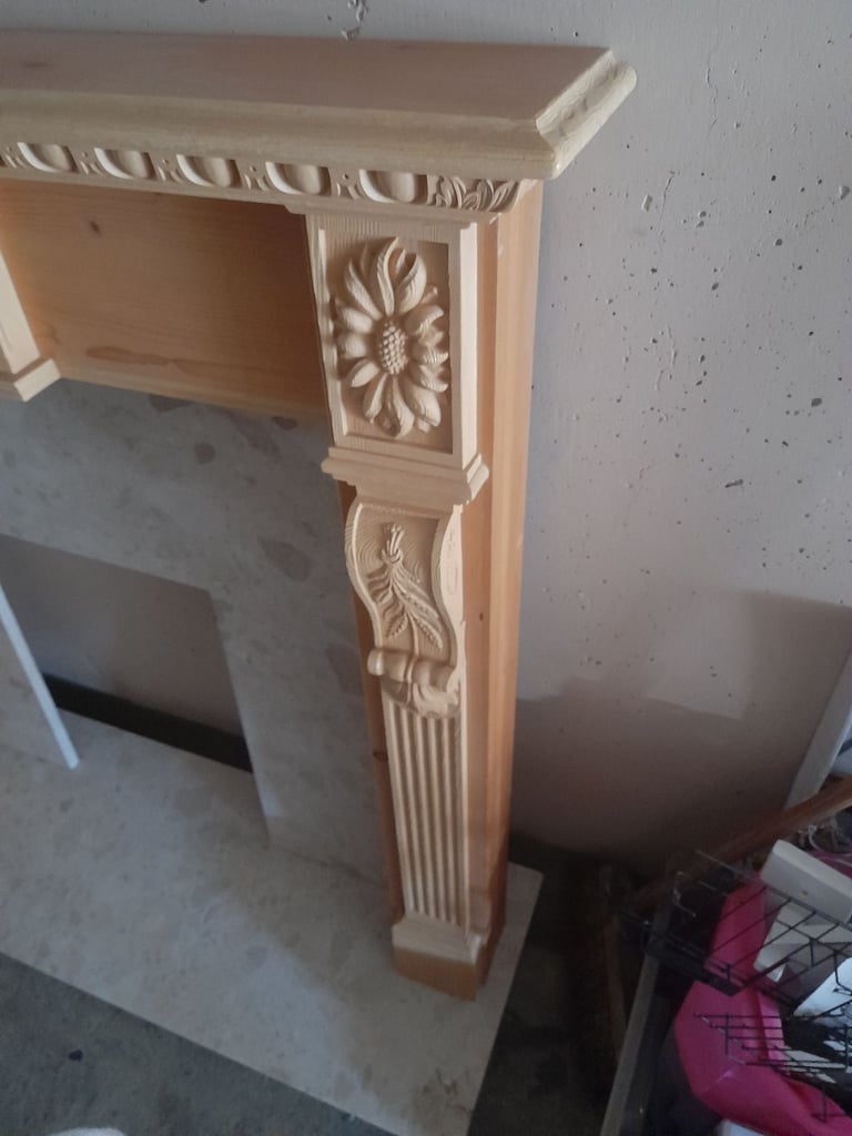 Fireplace surround marble wood resin hand carved 125cm x 130cm x 40.6cm