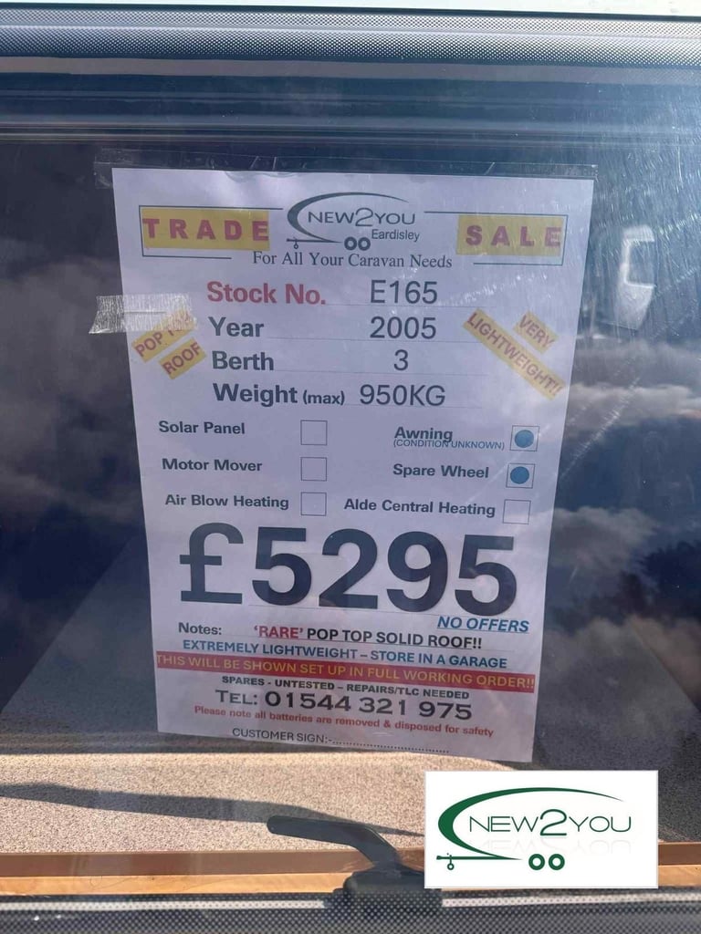 2005 Trigano Rubis 3 Berth Caravan - RARE POP UP - STOCK E165 - AUTUMN SALE!!!!