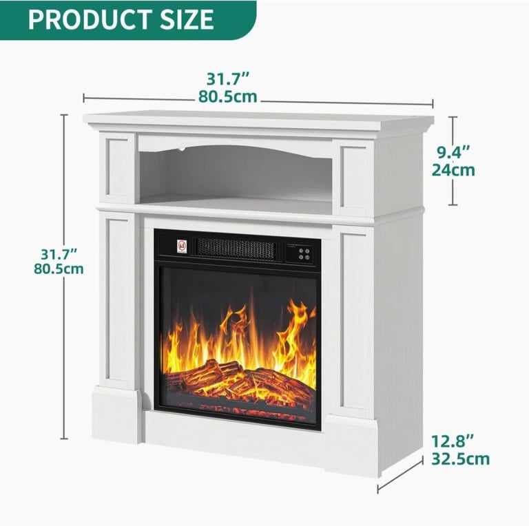 Russel Lark Manor Electric Fireplace with LED Storage Shelf