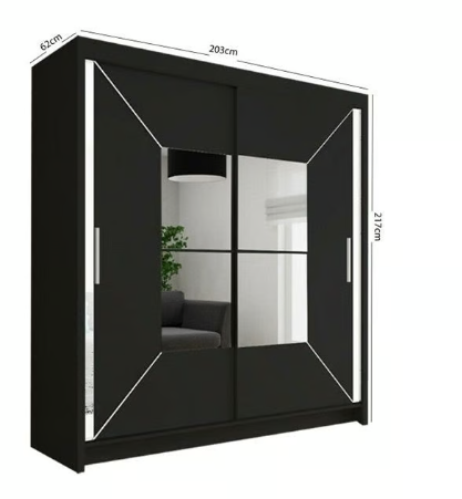 Brand New - Nicole Mirror Sliding Door Wardrobe Black - SAME/NEXT DAY DELIVERY