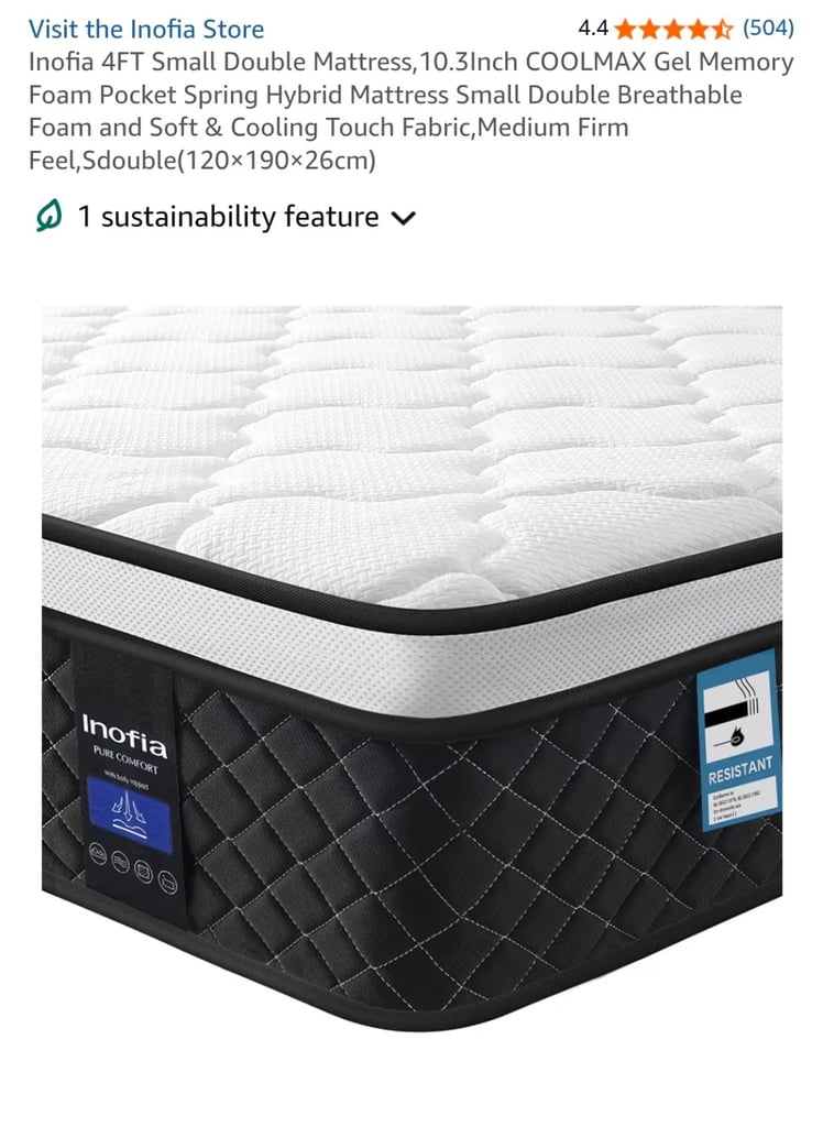 Inofia 4FT 10.3Inch COOLMAX Gel Memory Foam Pocket Spring Hybrid Mattress 