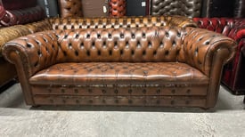 Stunning mid century fully buttoned leather chesterfield sofa 