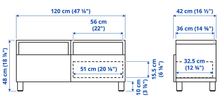 IKEA 2x Besta TV Bench/Stand/Cabinet with Drawers - Oak & White