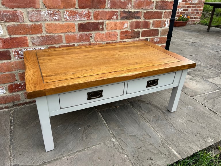 Rustic Solid Oak & Grey Painted (Double-Sided) Coffee Table - Excellent Condition 
