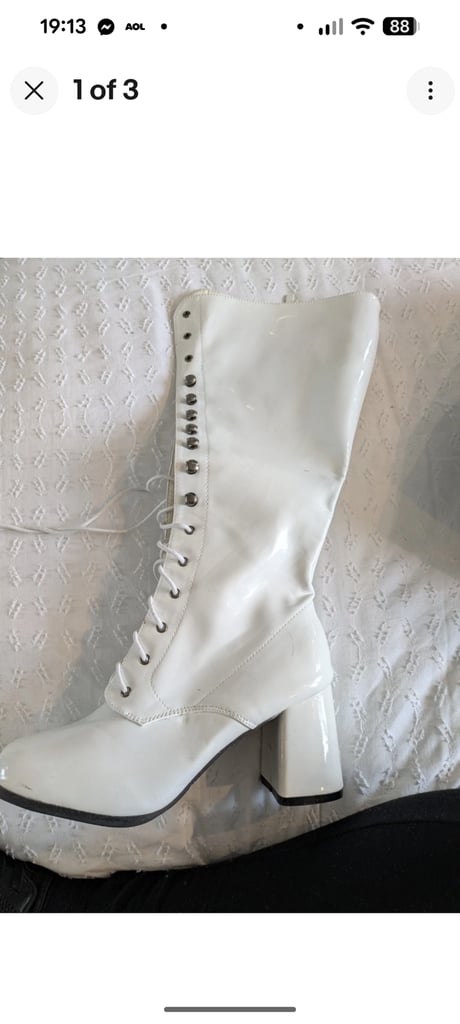 Vintage Retro Knee High White Patent Boots Size 7 Abba 70s