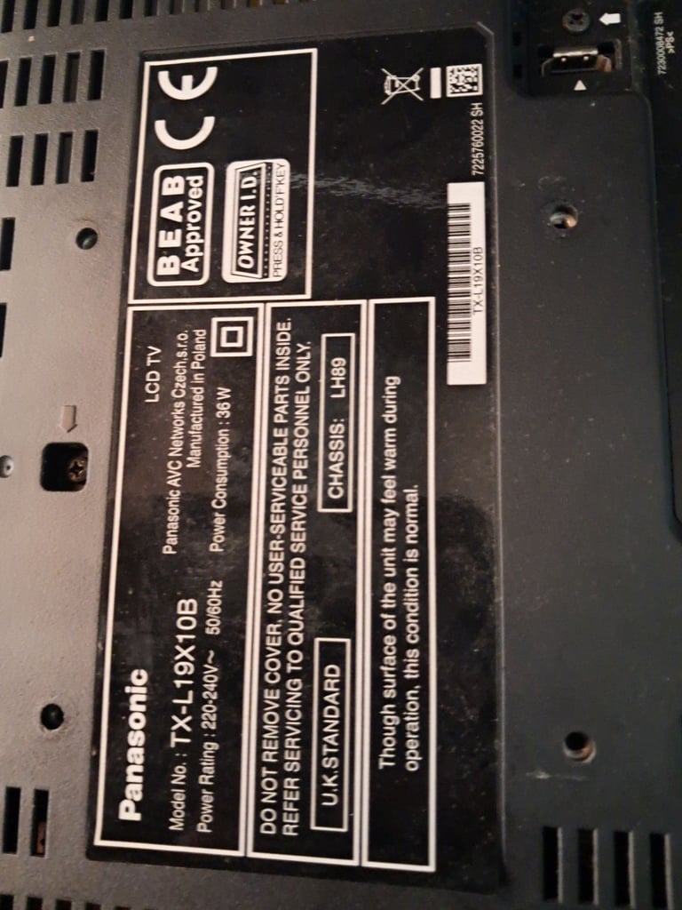 Panasonic Viera 19” LCD TV TX-L19X10B can include the wall mount