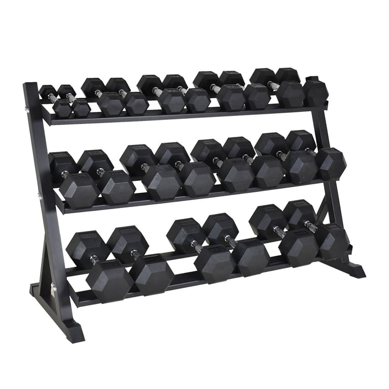 image for *SALE* Hill Icon Rubber Hex Dumbbell Set 2.5kg - 30kg with Rack - Weights Gym