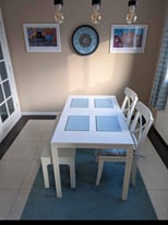 Table, chairs and bench