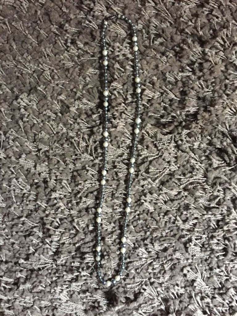 Silver & Pearl Effect Necklace. 27" approx 