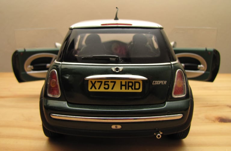 Kyosho Mini Cooper car model 1/18 scale - Diecast dark green UK numberplate
