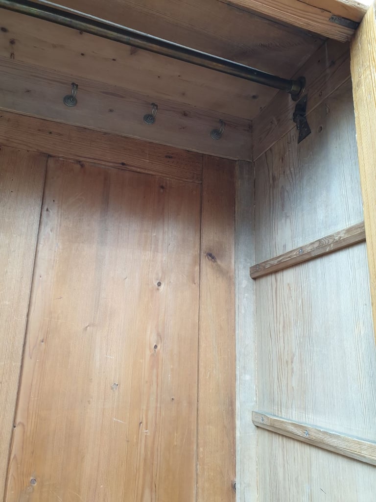 Elegant Antique French Armoire Two Door Wardrobe solid stripped pine wood