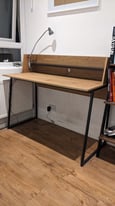 DESK FOR SALE - TWO TIER WOODEN DESK WITH METAL SQUARE LEGS